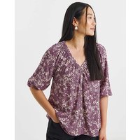 Collarless Button Through Blouse Floral