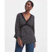 Lace Trim Short Sleeve Top Ditsy Print