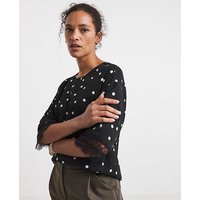 Printed Boxy Lace Trim Top Spotted