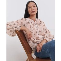 Georgette Collarless Blouse Blush Floral