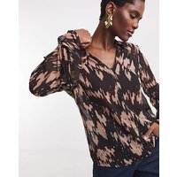 Georgette Frill Cuff Collar Blouse Print
