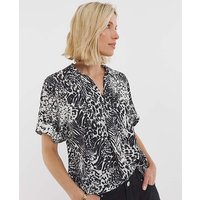 Collar Detail Popover Blouse Print