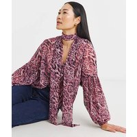 Georgette Collarless Blouse Animal