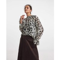 Georgette Shirred Neckline Blouse COW Print