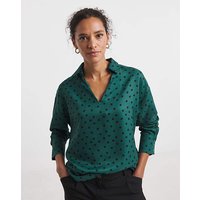 Herringbone Collar Detail Popover Blouse Print