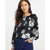 Printed Satin Raglan Blouse Floral