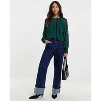 Dobby Long Sleeve Blouse Dark Green