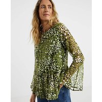 Trumpet Sleeve Peplum Blouse Print