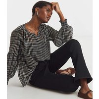 Collarless Blouson Sleeve Blouse Check