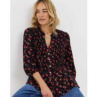 Shirred Button Through Top Cherry Print