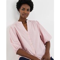 Check Collarless Blouse Check