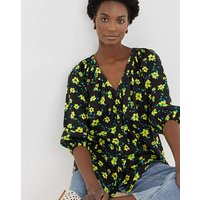 Collarless Button Through Blouse Floral Print