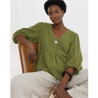 Puff Sleeve Peplum Blouse Stripe