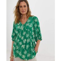 V Neck Puff Sleeve Top Palm Print