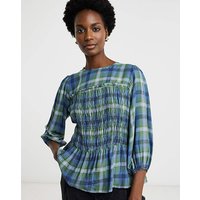Shirred Three Quarter Sleeve Blouse Check