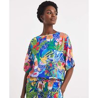 Linen Mix Print Boxy Top Print
