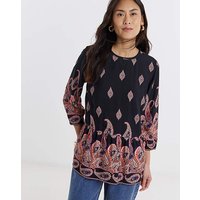 Border Print Peplum Top Paisley Print