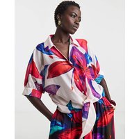 Printed Tie Front Shirt Tropical Print