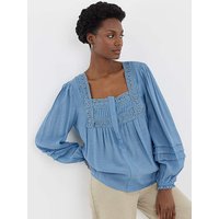 Square Neck Prairie Blouse Denim Blue JD Williams