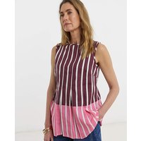 Linen Mix Pleated Shell Top Coloured Stripe