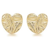 9ct Yellow Gold Textured Heart Earrings