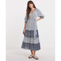 Mixed Print Tiered Hem Waisted Dress Print