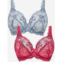 2 Pack Ella Lace Full Cup Wired Bras Pink