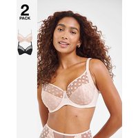 2 Pack Hannah Everyday Spot Mesh Bras Black Blush