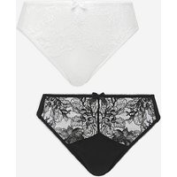 2 Pack Ella Lace Midi High Leg Briefs Black White