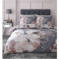 Dramatic Floral Silver Duvet Cover Set KING