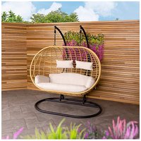 Charles Bentley Double Hanging Swing Chair with Natural Rattan Finish