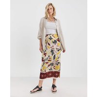 Pull On Midi Wrap Skirt Graphic Print