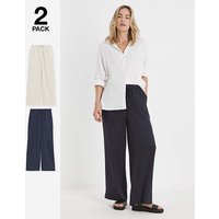 2 Pack Linen Wide Leg Trousers Navy Stone JD Williams