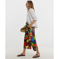 Linen Mix Wide Leg Culotte Fruit Print