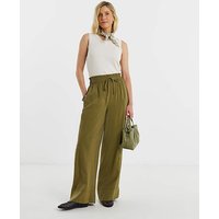 DETAIL WIDE LEG TROUSER Khaki Green JD Williams