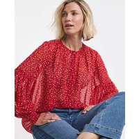 Shirred Button Through Top Print JD Williams