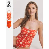 Value 2 Pack Bandeau Swimsuits Tileprint Orange JD Williams
