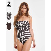 Value 2 Pack Bandeau Swimsuits Brown Stripe