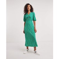 Jersey Twist Knot V Neck Midi Tea Dress Print