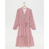 Button Through Tie Belt Midi Dress Geometric Print