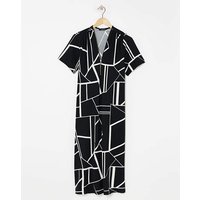Soft Touch Midi Dress Zip Front Mono Print