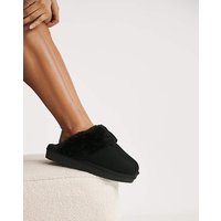 Faux Fur Lined Suede Mule Slipper ExWide