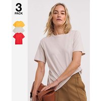 3 Pack Crew Neck T Shirts Orange Red Oatmeal JD Williams