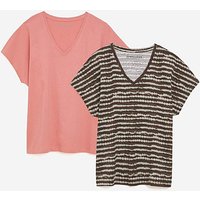 2 Pack V Neck T Shirts Peach Print JD Williams
