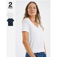 2 Pack V Neck T Shirts Navy White