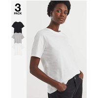 3 Pack Crew Neck Short Sleeve T Shirt Black White Grey JD Williams