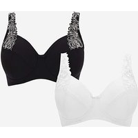 2 Pack Flora Full Cup Non Wired Bras Black White