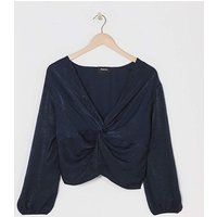 Knot Front Velvet Blouse Blue