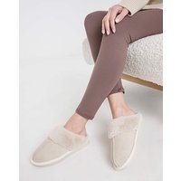 Faux Fur Lined Suede Mule Slipper Wide