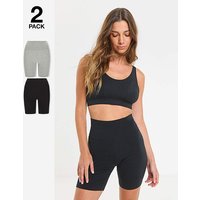 2 Pack Cotton Comfort Cycling Shorts Black Grey